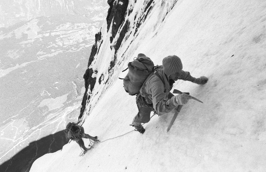 Eiger North Face climb with equipment from back in the day